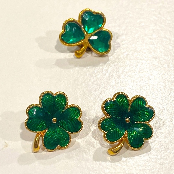 Avon Jewelry - AVON Vintage Gold Tone Shamrock Earrings with bonus BROOCH Pin
